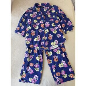 Lauren Ralph Lauren 2 Piece Capri Pajama Set Womens Medium Floral 100% Cotton